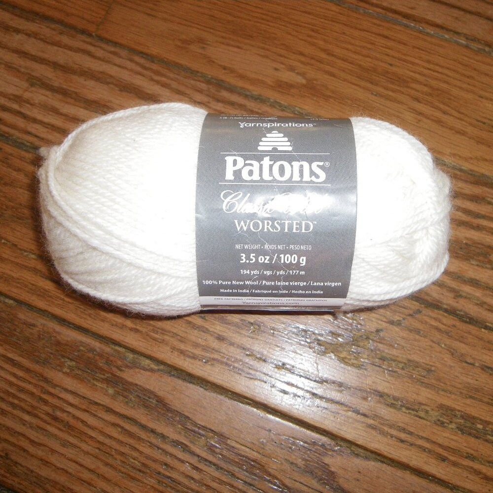 1 Skein Patons Classic Wool Worsted Yarn – Color Winter White – 194 yds